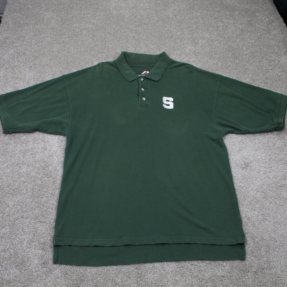 Michigan State Pro Player Polo Shirt Adult 2XL XXL Green Vintage S/S‎ Pullover